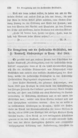 170-180 "Die Kreuzzeitung und die Holsteinische Geistlichkeit" von H. Rendtorff