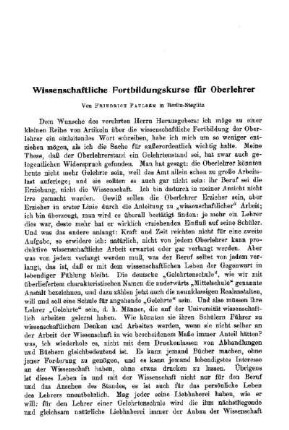 Wissenschaftliche Fortbildungskurse für Oberlehrer