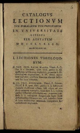 1784: Catalogus Lectionum Et Publicarum Et Privatorum In Universitate Lipsiensi ... Habendarum