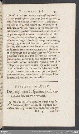 Observatio XCIV. De gangraena et spasmo pest curatum lucem veneram
