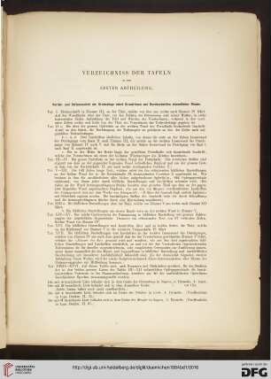 Verzeichnis der Tafeln in der ersten Abtheilung