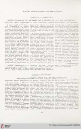 18: Badania architektoniczne pałacu wilanowskiego : (streszczenie referatu wygłoszonego na zebraniu naukowym Oddziału Warszawskiego w dniu 18.X.1955 r.)