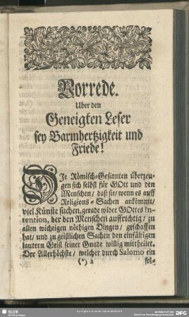 Vorrede. Uber den Geneigten Leser sey Barmhertzigkeit und Friede!