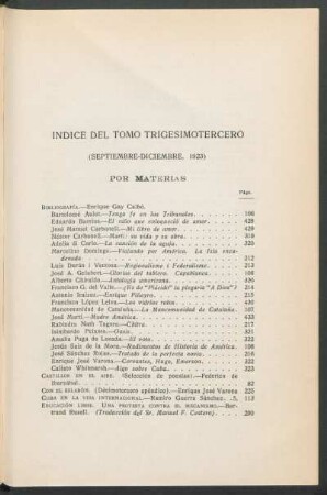 Índice del tomo trigesimotercero : (Septiembre-diciembre, 1923)