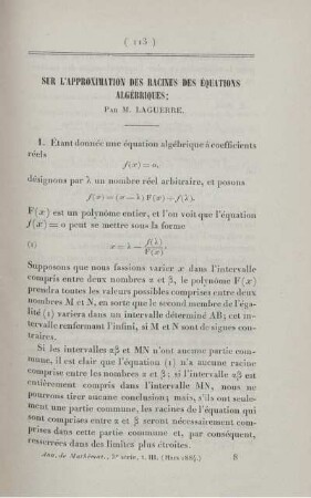 Sur l'approximation des racines des équations algébriques.