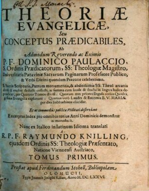 Theoriae Evangelicae, Seu Conceptus Praedicabiles, 1