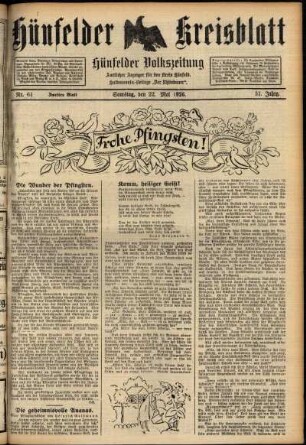 Zweite Ausgabe vom Samstag, den 22. Mai 1926.