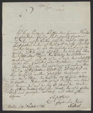 Briefe an Friedrich Nicolai : 18.09.1786-11.1786