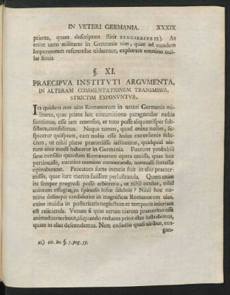 §. XI. Praecipua Instituti Argumenta, In Alteram Commentationem Transmissa, Strictim Exponuntur