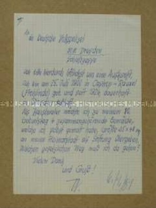 Handschriftlicher Brief (Abschrift) von H. Westerfeld an die Deutsche Volkspolizei mit der Bitte um eine rechtliche Auskunft - Nachlass