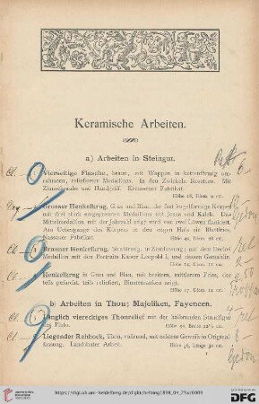 a) Arbeiten in Steingut (Nr. 1-4)
