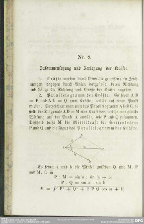 Nr. 8. Zusammensetzung und Zerlegung der Kräfte