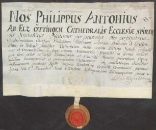 Testimonium emancipationis des Franz Karl Philipp Anton Greiffenclau von Vollrads.
