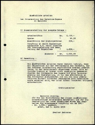 Zusammenstellung; Ausgabenbelege (Arbeiten Galerius-Bogen)