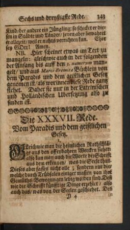 Die XXXVII. Rede. Vom Paradis und dem geistlichen Gesetz.