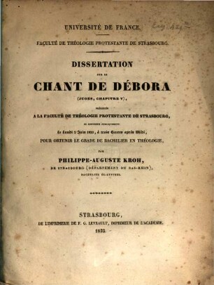 Dissertation sur le chant de Débora : (Juges, chapitre V)