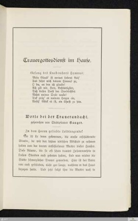 Trauergottesdienst im Hause