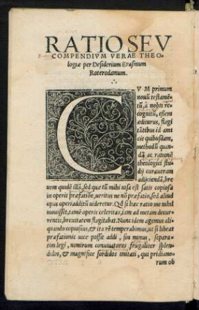 Ratio Seu Compendium Verae Theologiae per Desiderium Erasmum Roterodamum.