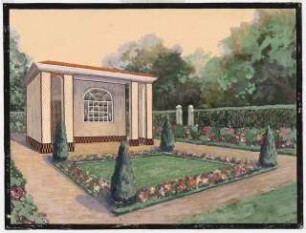 Unzugeordnete Garten- und Parkanlagen: Perspektivische Ansicht eines Gartens mit Gartenhaus