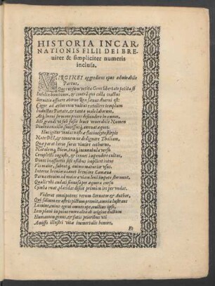 Historia Incarnationis Filii Dei Breviter & simpliciter numeris inclusa.