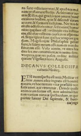 Decanus Collegii Facultatis Medicae.