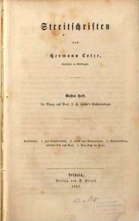 Streitschriften, 1. In Bezug auf Prof. I. H. Fichte's Anthropologie