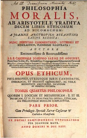 Philosophia Moralis, Ab Aristotele Tradita Decem Libris Ethicorum Ad Nicomachum, 1