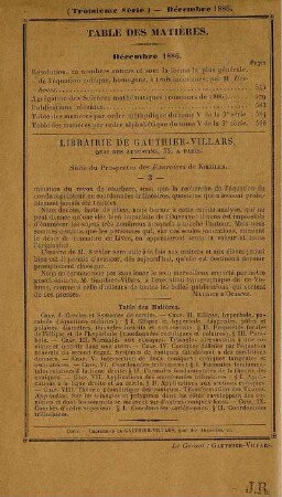 Table des matières. Décembre 1886.