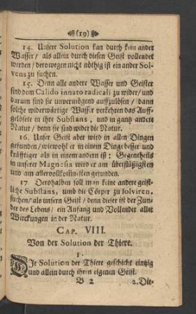 Cap. VIII. Von der Solution der Thiere.