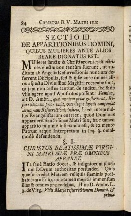 84-94, §. I. Christus Beatissimae Virgini Matri Suae Prae Omnibus Apparet.