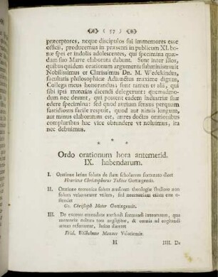 Ordo orationum hora antemerid. IX. habendarum.