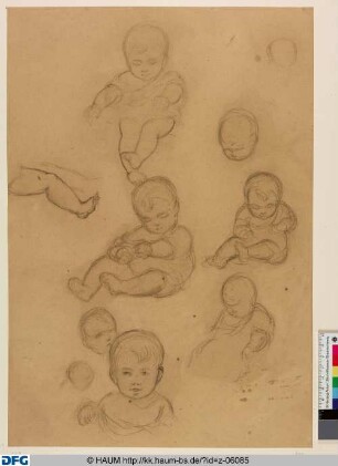 Figuren- und Kopfstudien eines sitzenden Kleinkindes