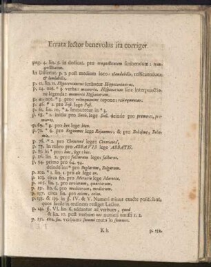 Errata lector benevolus ita corriget