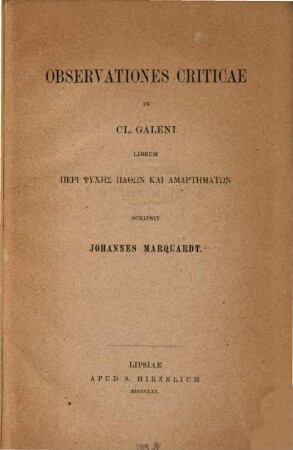 Observationes criticae in Cl. Galeni librum 