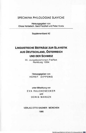 Linguistische Beiträge zur Slavistik aus Deutschland, Österreich und der Schweiz : III. JungslavistInnen-Treffen, Hamburg 1994