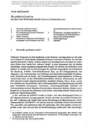 Die politische Lexik im de Gruyter Wörterbuch Deutsch als Fremdsprache