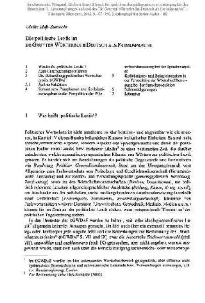 Die politische Lexik im de Gruyter Wörterbuch Deutsch als Fremdsprache