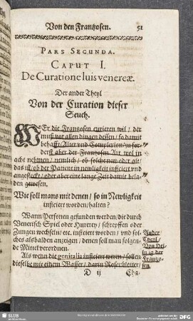 Pars Secunda. Der ander Theyl Von der Curation dieser Seuch