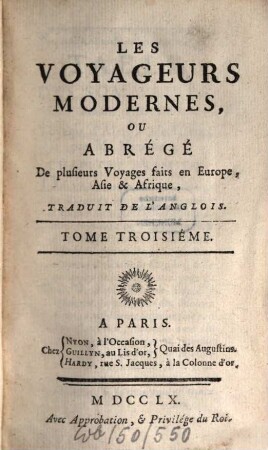 Voyageurs Modernes ou Abrégé : De plusieurs Voyages faits en Europe, Asie & Afrique, 3
