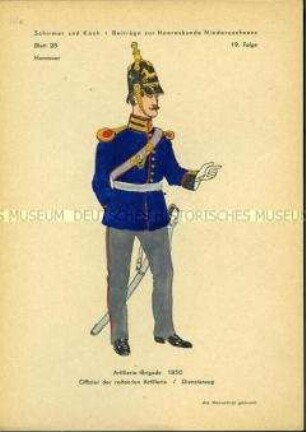 Uniformdarstellung, Offizier der Reitenden Artillerie, Königreich Hannover, 1850.