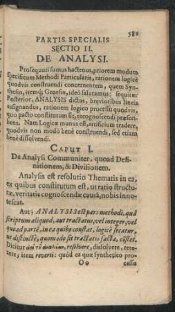 Caput I. De Analysi Communiter, quoad Definitionem, & Divisionem