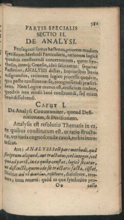 Caput I. De Analysi Communiter, quoad Definitionem, & Divisionem