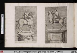 Rechts: Statue von Marcus Aurelius Antoninus aus der Sammlung des Kapitols.