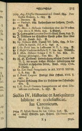 325-355, Sectio IV. Historiae et Antiquitates biblicae et ecclesiasticae. Ius Canonicum.