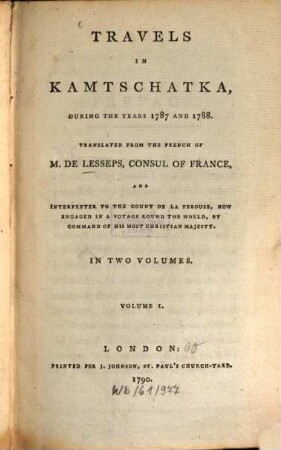Travels in Kamtschatka : during the years 1787 and 1788, 1