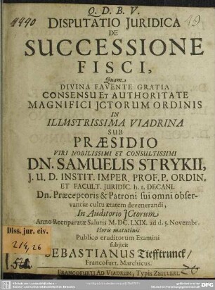 Disputatio juridica de successione fisci