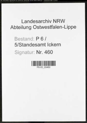 Sterberegister Standesamt Castrop-Rauxel Ickern (V)