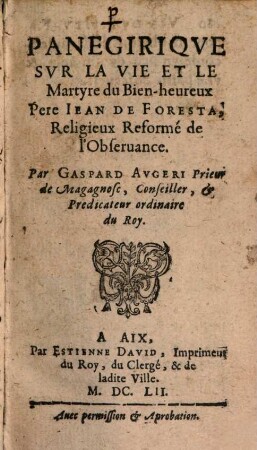 Panegirique sur la vie ... de Jean de Foresta