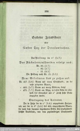 Sechster Zeitabschnitt oder fünfter Tag der Detailaufnahme