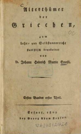 Alterthümer der Griechen : Zum Lehr- und Selbstunterricht statist. bearb.